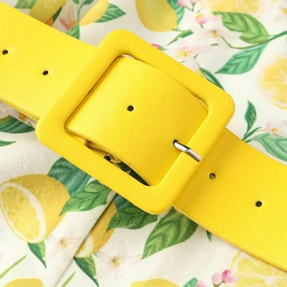 Lemon Print Vintage Look Ruffle V Neck Jumpsuit with Belt Size XL Boutique New - Picture 4 of 6